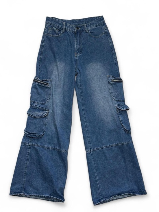 ROMWE Denim - Romwe Wide Leg Grunge Zip Cargo Jeans Oversized Pockets Utility Size 6